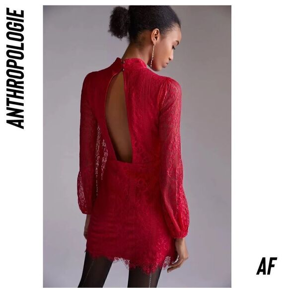 ANTHROPOLOGIE BY MAEVE OPEN BACK LACE MINI DRESS IN RASPBERRY SIZE 8 NWT CUTE - Picture 3 of 9